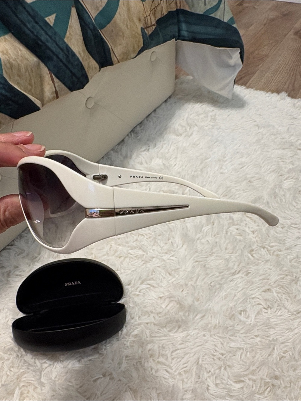 Prada White Rim Shield Sunglasses with Gradient Lenses - Picture 5 of 7